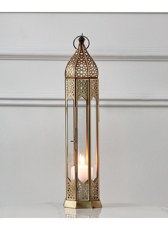 Home Box Isaba Antique Metal Cutwork Lantern - 9x9x48 cm - Image 1